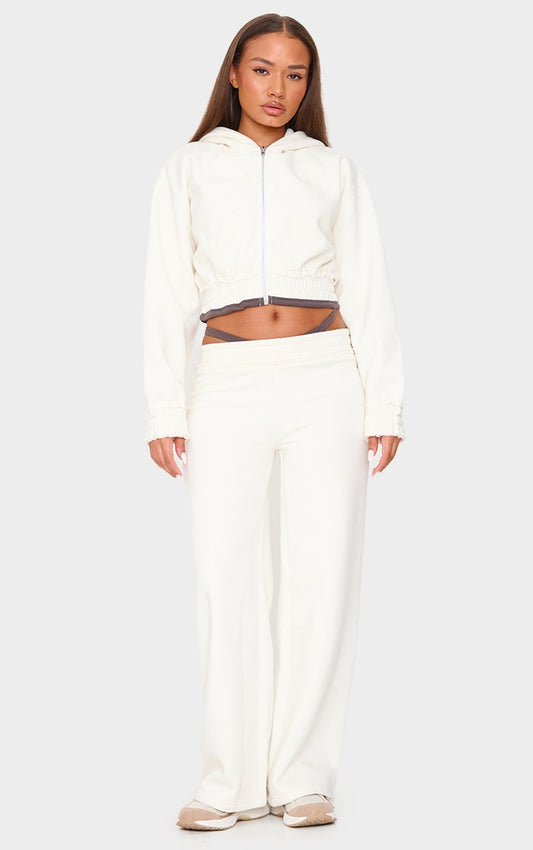 Petite Cream Contrast Detail Straight Leg Joggers