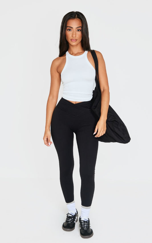 Petite Black Contour Sculpt Wrap Over Leggings