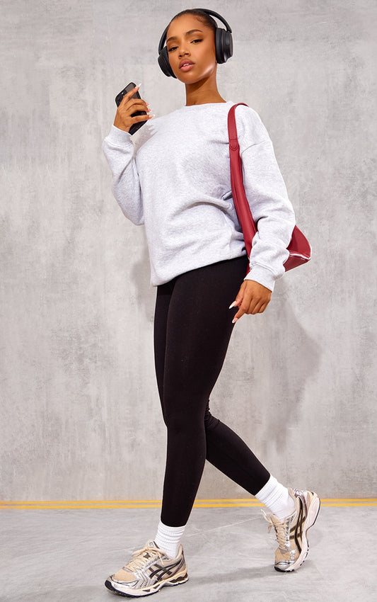 Basic Black Cotton Blend Jersey High Waisted Leggings