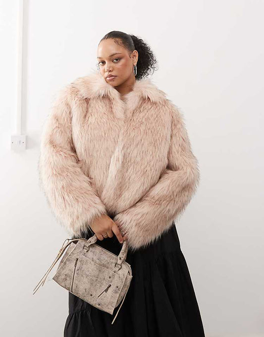 plus faux fur coat in light brown
