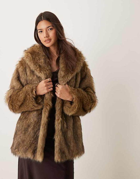 Faux fur coat in brown
