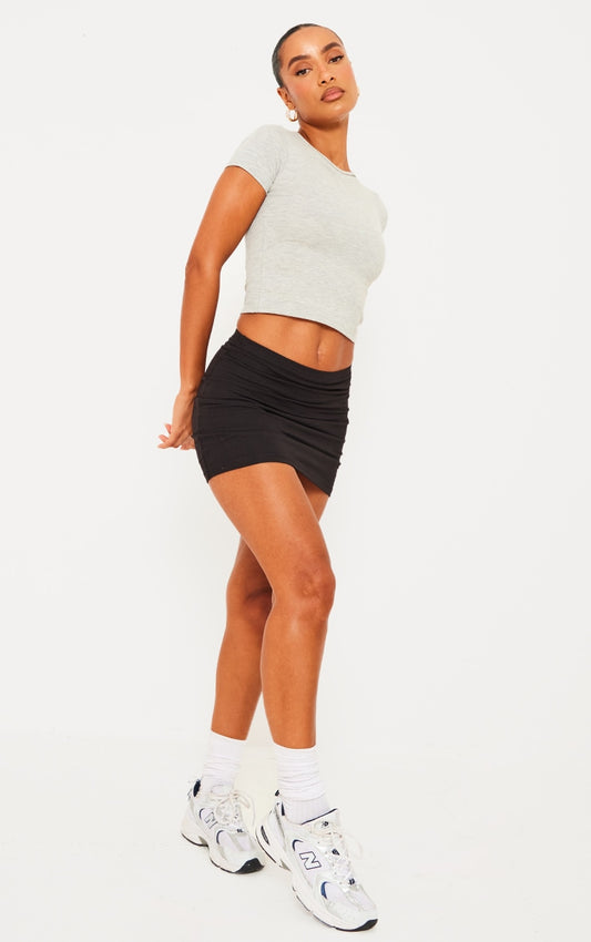 Black Basic Cotton Blend Jersey Mini Skirt