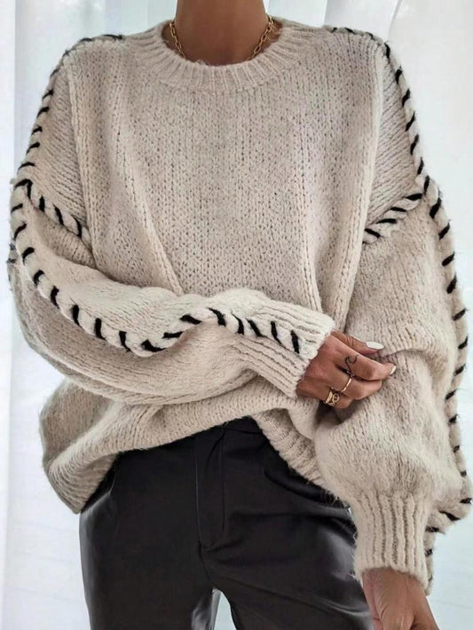 Contrast Binding Drop Shoulder Sweater