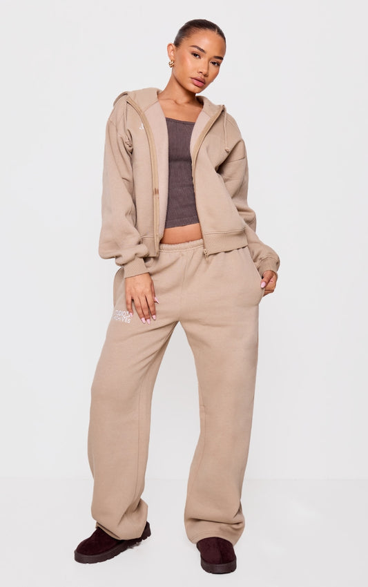 Petite Taupe Studio Archives Thin Waistband Wide Leg Joggers