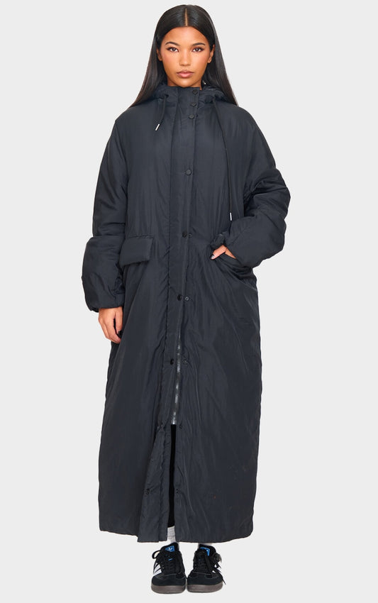 Black Padded Maxi Puffer Coat