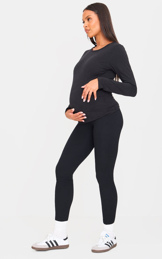 Maternity Black Contour Ribbed Leggings