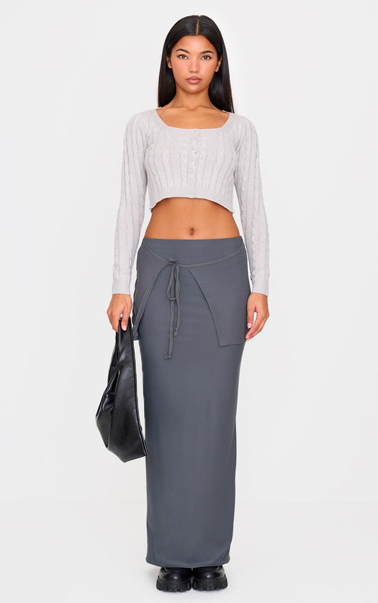 Charcoal Soft Touch Overlay Detail Jersey Maxi Skirt