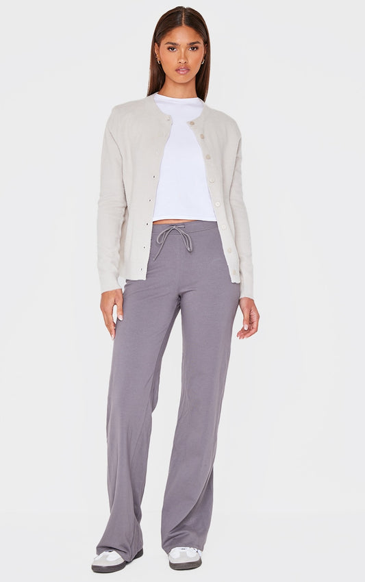 Charcoal Cotton Low Rise Drawstring Flares