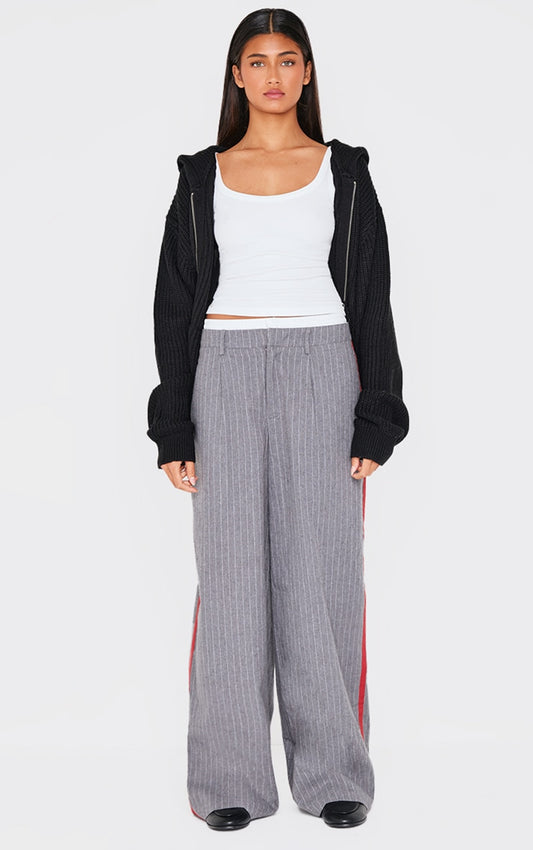 Charcoal Tailored Woven Side Stripe Boxer Detail Straight Leg Trousers