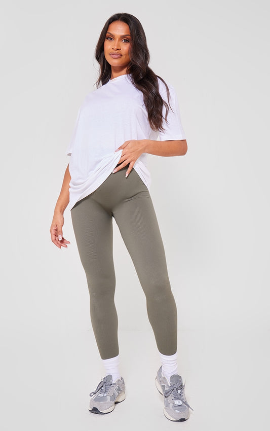 Maternity Olive Khaki Contour Rib Leggings