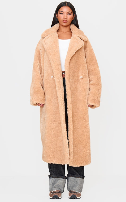 Caramel Plush Teddy Maxi Coat
