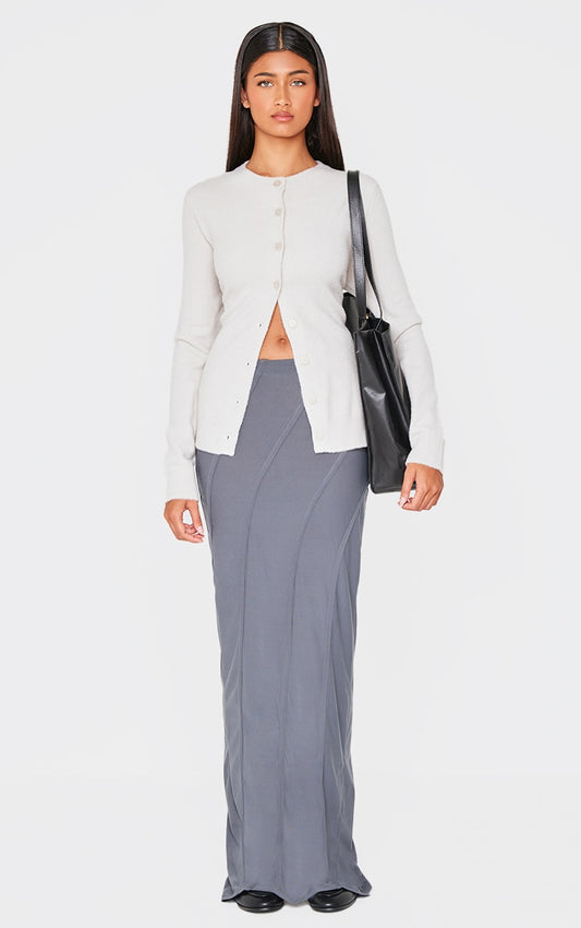 Charcoal Soft Touch Seam Detail Maxi Skirt