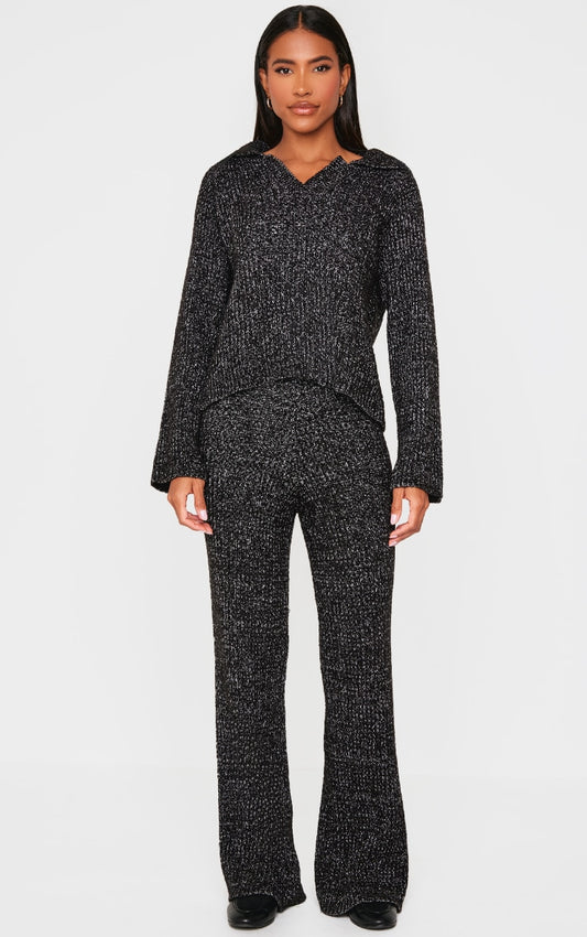 Black Marl Knit Wide Leg Trousers