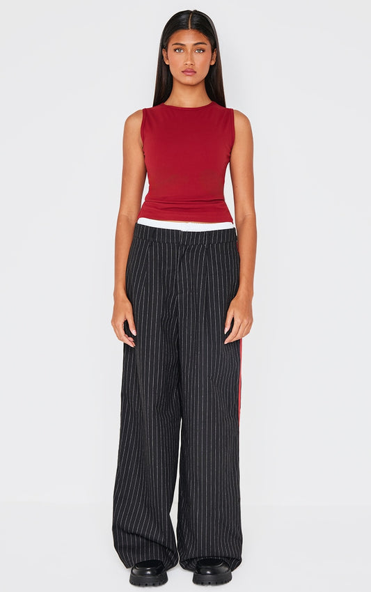 Black Tailored Woven Side Stripe Boxer Detail Straight Leg Trousers