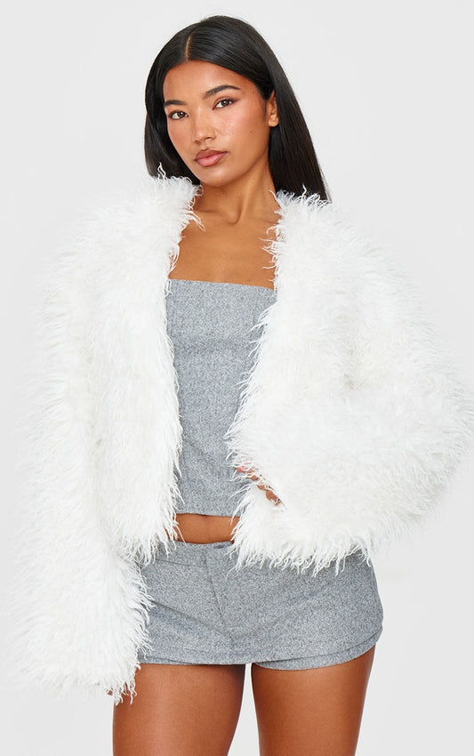 Cream Faux Fur Cropped Coat