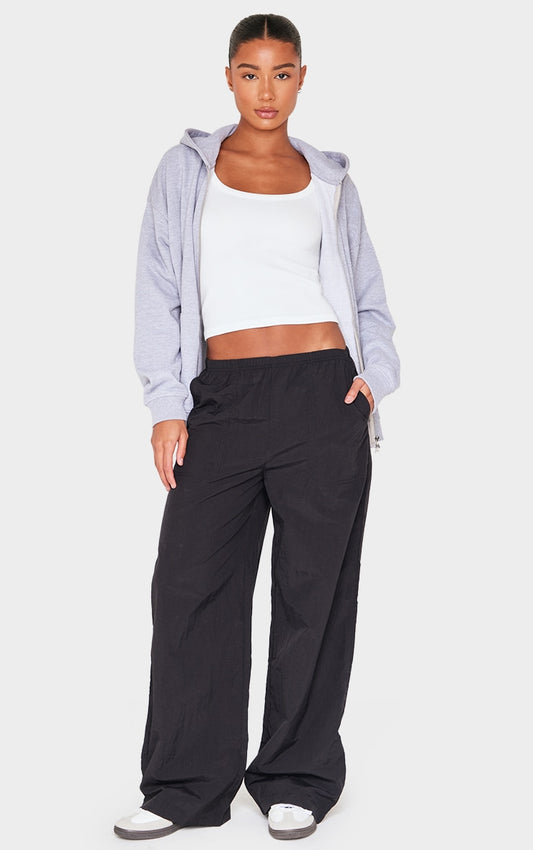 Black Shell Wide Leg Trousers
