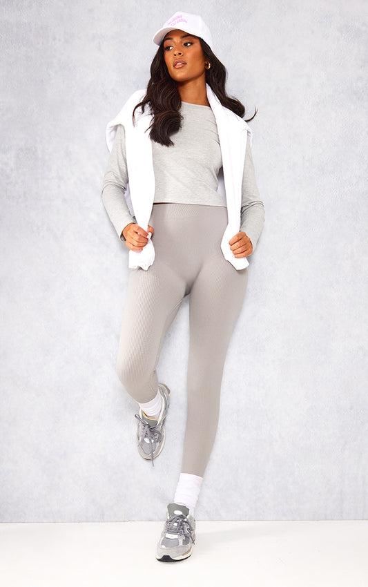 Tall Grey Structured Contour Rib Leggings