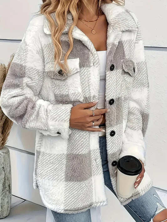 Women's Plaid Fuzzy Coat