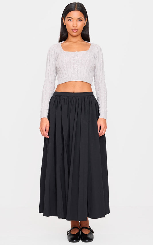 Black Woven Floaty A Line Midaxi Skirt