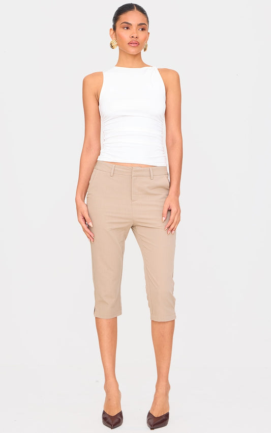 Tan Tailored Low Rise Capri Trousers