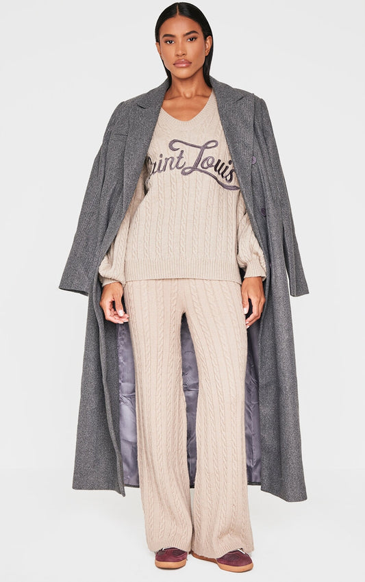 Mocha Cable Knit Wide Leg Trousers