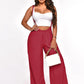 Drawstring Tie Wide Leg Suspender Pants