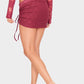 Burgundy Lace Ruched Detail Mini Skirt