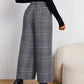 Plaid Print Button Detail Wide Leg Pants