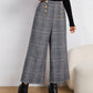 Plaid Print Button Detail Wide Leg Pants