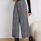 Plaid Print Button Detail Wide Leg Pants