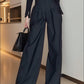 Solid Color High Waist Pleated Wide Leg Pants With Slanted Pockets