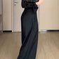 Solid Color High Waist Pleated Wide Leg Pants With Slanted Pockets