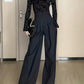 Solid Color High Waist Pleated Wide Leg Pants With Slanted Pockets