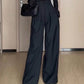 Solid Color High Waist Pleated Wide Leg Pants With Slanted Pockets