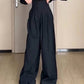 Solid Color High Waist Pleated Wide Leg Pants With Slanted Pockets