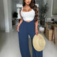 Drawstring Tie Wide Leg Suspender Pants