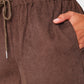 Dark Chocolate Cord Tie Waist Low Rise Trousers