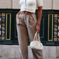 Taupe Woven Waistband Detail Tailored Straight Leg Trousers