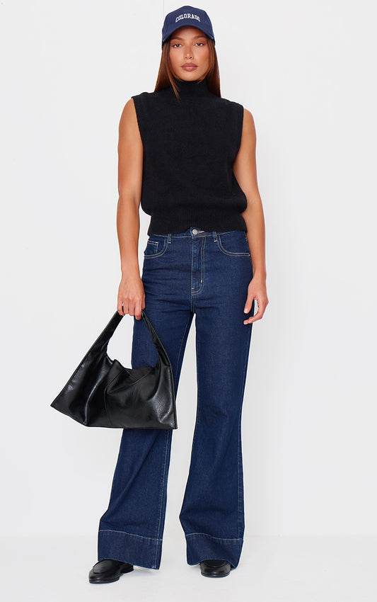 Indigo Wash Contrast Seam Flared Jeans