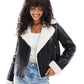 Threadbare aviator jacket with borg contrast collar in black