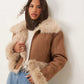 faux fur bonded suedette jacket in tan