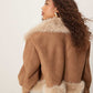 faux fur bonded suedette jacket in tan