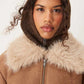 faux fur bonded suedette jacket in tan
