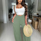 Drawstring Tie Wide Leg Suspender Pants