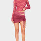 Burgundy Lace Ruched Detail Mini Skirt