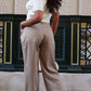 Taupe Woven Waistband Detail Tailored Straight Leg Trousers