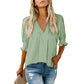 Casual Puff Ruffle V Neck Blouses