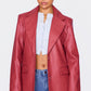 Cherry Red Textured Faux Leather Blazer