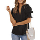 Casual Puff Ruffle V Neck Blouses
