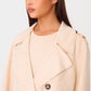 Cream Mid Length Faux Suede Trench Coat